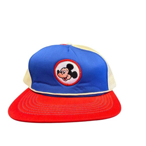 VINTAGE Disney Hat Cap Snap Back Mickey Mouse Theme Park Trucker Mens 70s 80s - Picture 1 of 4